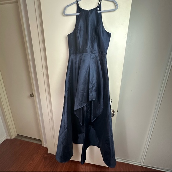 Lulus NavyBlue Broadway Show High-Low MidWeight Taffeta Construction Gown NWOT M - Picture 12 of 16